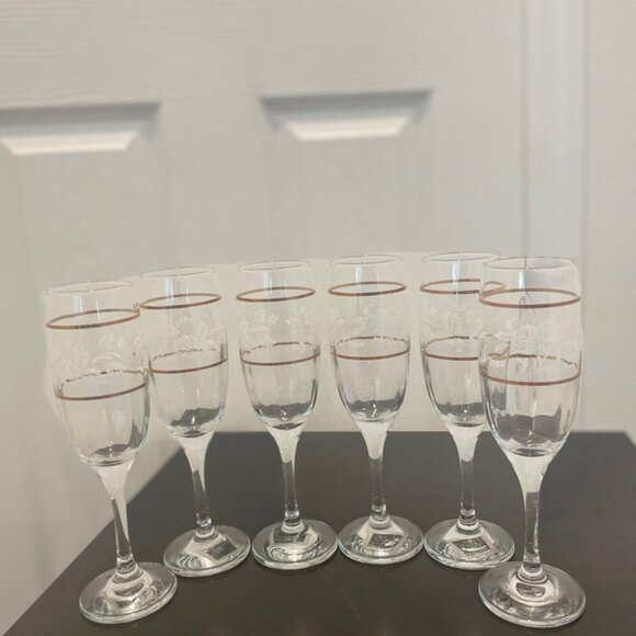 CICLE WARE SET OF 6 CHAMPAGNE FLUTES DUTCHES GOLD RIM FLORAL MADE IN TURKEY - Picture 11 of 16